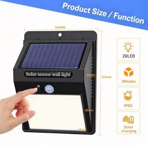 Solar Powered Wall Light 20 LED Outdoor Waterproof PIR Motion Sensor Auto Activation