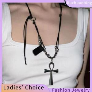[COD] liuchuanbing Jewellery สร้อยคอจี้ไม้กางเขนโลหะแนวเรโทรสำหรับผู้หญิงสายคล้องสีดำแนวพังก์โกธิคแบบเชือกยาวสำหรับใส่ไปงานปาร์ตี้แฟชั่นของขวัญสำหรับ Y2K