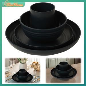 【Local Delivery】16Pcs Portable Cutlery Set Reusable Wheat Straw Dinnerware Suit Lightweight Dish Cup Bowl Set for Home Gathering Party