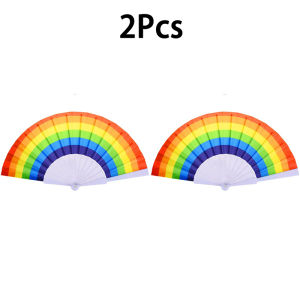 2Pcs Rainbow Fan LGBT Handheld Folding Fan Dance Performance Home Decoration Hand Fan