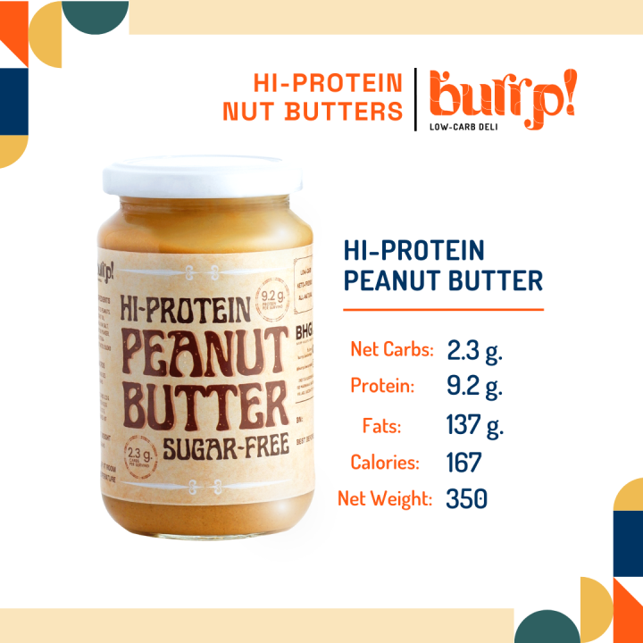 Burrp HiProtein Peanut Butter 350g Sugarfree Low Carb Keto Low Calorie