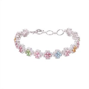 S925 Sterling Silver Clover Bracelet with Natural Tourmaline Colorful Gemstone Jewelry for Women