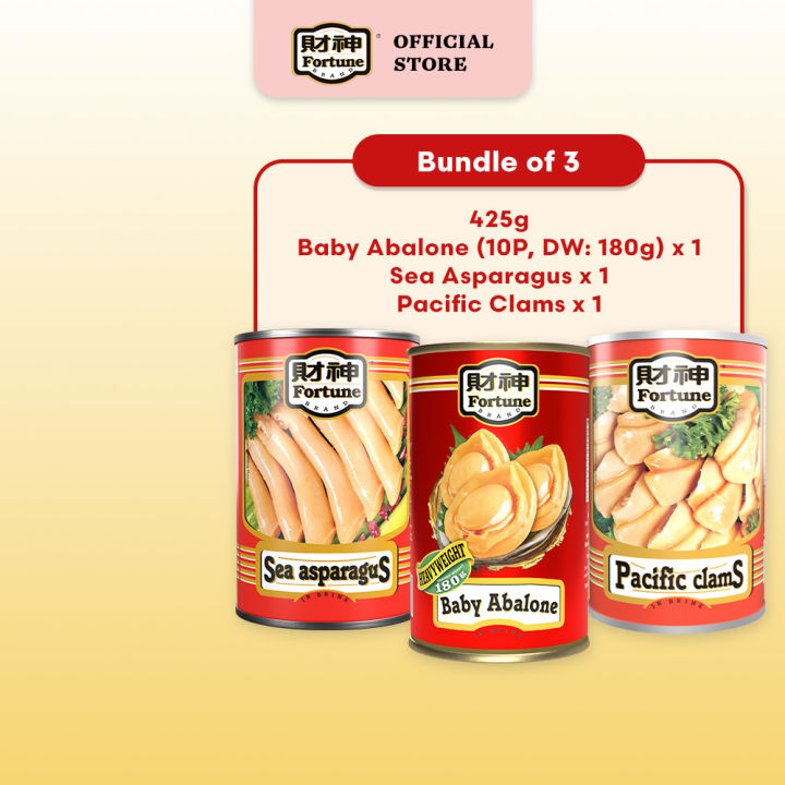 Ocean Treasures 三珍海味-Fortune Baby Abalone 425g (8P, DW: 180g) x 1 + Sea Asparagus 425g x 1 + Pacific Clams 425g x 1