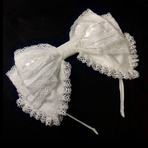White Bow Lace Headband Sweet and Cute French Retro Headband Lolita Style Photo Prop Hair Accessory Suitable for Women and Girls