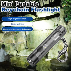 Portable Flashlight Keychain Mini LED Flashlight Multimode Adjustable Brightness Red Blue Light Compact EDC Emergency Light Outdoor Travel Camping