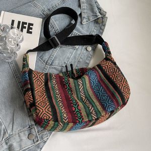 UUMIR Tribal Style Shoulder Bag Zipper Closure Striped Pattern Crossbody Bag Fashion Canvas Messenger bag Women