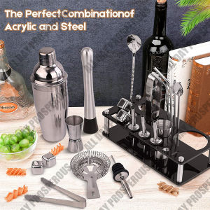23Pcs/Set 750ml Stainless Steel Shaker Bar Set Liquor Red Wine Cocktail Wine Mixer Set Party Tool Bartender Gifts Bar Tools Wine Bottle Spoon Jigger Pourer Muddler Stopper Cocktail Shakers Boston Double Shaker With Black Stand