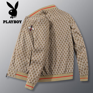 เพลย์บอยสไตล์เกาหลีพิมพ์ลายแจ็กเกตคอเสื้อเบสบอลเสื้อปักลายผึ้งสำหรับผู้ชายหรูหราแฟชั่นใหม่ฤดูใบไม้ร่วง