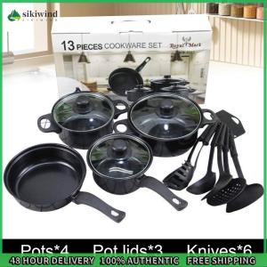 Sikiwind 12Pcs Non Stick Cookware Set Cooking Pot with Lid Milk Pot Maifan Stone Frying Pan Stackable Pot Set for All Hob