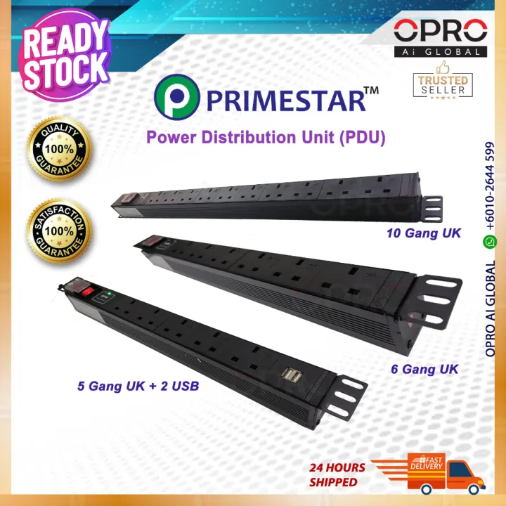 Primestar PDU Sirim Surge / Lightning Protection 19inch Server Rack PDU 5 / 6 / 10 Gang 13A (Power Distribution Unit)