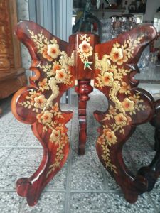 Chò gỗ 3 chân kê đĩa trái cây chưng bàn thờ cẩn xà cừ cao cấp đẹp - Nhiều kích thước