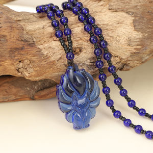Nine Tailed Fox Queen Necklace Charm Original Healing Crystal Gemstone Pendant Protection Amulet