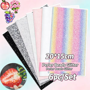 6PCS Fuse Beads Chunky Rainbow Glitter Fabric Iron Paper - Rainbow Glitter Iron-On FabricEasy to Iron Out Non-Porous ProcessFuse Bead Accessories Tool for Bead Craft (20 * 15cm)