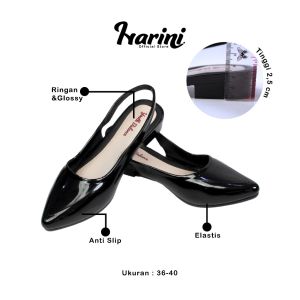 Sepatu Kerja Wanita Glossy Hitam Mewah Kekinian Flat Shoes Sendal Karet Jelly L635-1