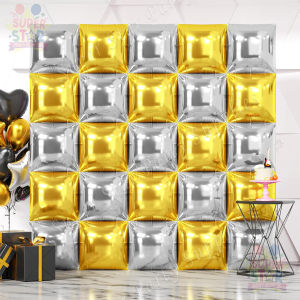 47x47CM Square Foil Balloon Wall Backdrop Double Sided Metallic Mylar Balloons Tunnel Square Combination Foil Balloons Party Decorations Set for Birthday Anniversary Wedding Graduation Engagement Bridal Party Decor Background