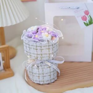 MLADEN Hand Knitted Puff Flowers Hand-woven Flowers Bouquet Wedding Birthday Valentines Day Gift