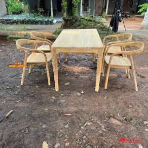 Set Meja Makan Kayu Jati + 4 Kursi Selly Bubut - Set Meja Makan Kursi Lengkung Modern