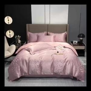 4 in 1 ice cooling jacquard bed Sheed set satin silk comforter cover flat/fitted sheet pillow cover single/Queen/King Size pink bedding