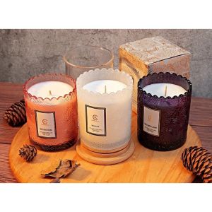 [200g]European Style Relief Glass Embossed Glass Home Fragrance Scented Candle Aromatherapy