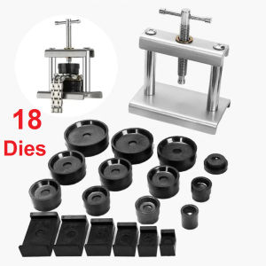 Alat Press Jam Tangan Manual Set 18 PCS Watch Repair Tools 18 Dies 12 Cetakan Press ABS Ganti Baterai Tutup Belakang Jam Tangan Semua Ukuran