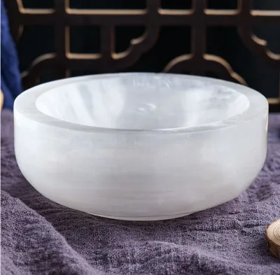 SG LOCAL - AURA HAVEN Natural White Selenite Round Bowl Cleansing Crystal