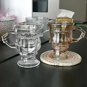 Retro Embossed Glass Cup Holding Wine Cup Milk Tea Cup Beer Cup Kawaii Mug Creative Glass Drinkware Transparent or Amber