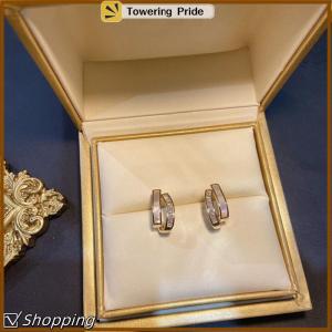 [Towering Pride] 1Pair Light Luxury Zircon Earrings Korean Style Fashion Double Layer Earrings For Women Simple Temperament Ear Jewelry