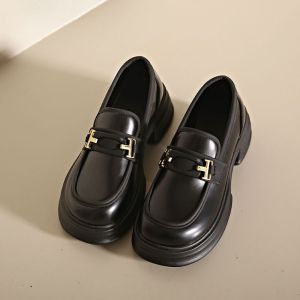 WOWO - Retro British style small leather shoes for women 2023 autumn womens platform thick-soled loafers Japanese jk single shoes for commuting