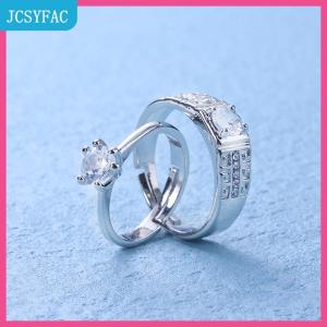 JCSYFAC  1 Cặp cặp đôi cổ điển resizeable engagement Ring người đàn ông phụ nữ Rhinestones điều chỉnh Valentine Quà Tặng