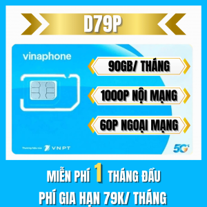 Sim D79P Vinaphone Tặng Data Tốc Độ Cao 90GB/tháng + Gọi Nội Mạng Ngoại Mạng Miễn Phí 1060 Phút/tháng Ship Hỏa Tốc | FREESHIP - CHƯA KÍCH HOẠT