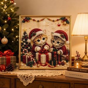 SIRENXI Làm thủ công Bộ dụng cụ vẽ tranh đính đá Giáng sinh Có khung Mèo hoạt hình Bộ dụng cụ làm đồ thủ công bằng hạt ngọc trai Sáng tạo Thân thiện với người mới bắt đầu Đồ trang trí Giáng sinh Giáng sinh