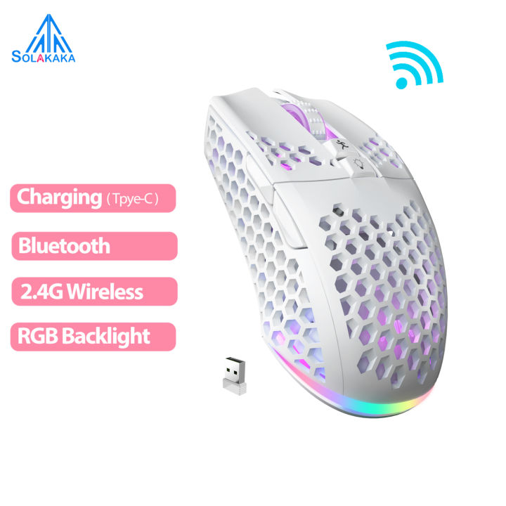 SOLAKAKA Bluetooth+wireless 2.4G 3-mode RGB charging 800-4000 DPI, with honeycomb shell, Komputer, laptop ergonomically designed visual gaming mouse PC(SM600)