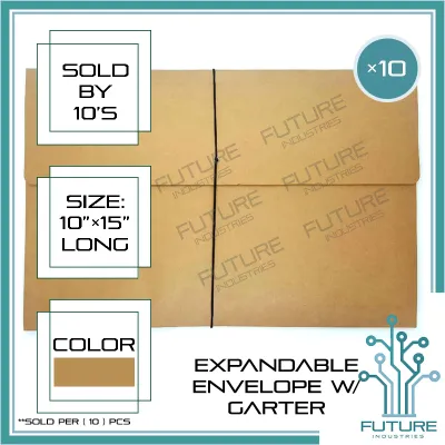 Expanding Envelope With Garter Expandable Envelope With Garter Long (10 x 15 INCHES) Kraft Brown Blue Yellow Hot Pink Green Red Document Envelope File Envelope (10) Pcs Per Pack [Future Industries]