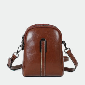 EDERN New Oil Wax Leather Sling Bag for Women Cow Leather Mobile Phone Bag Fashion Versatile Crossbody Bag Shoulder Bag Small Pouch