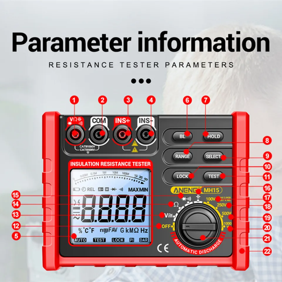 Tester De Résistance D'isolement ANENG MH15 - Multimètre Numérique Automatique Tension AC/DC