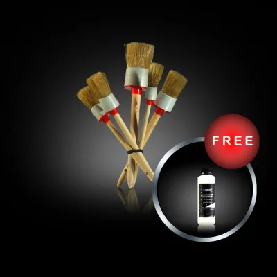 5Pcs Car Detailing Soft Brushes for Cleaning Dashboard Trims Seats Wheels Natural Boar Hair Brushes with Wood Handle for motorcycle or car detailing