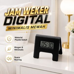 602 - Jam Weker Meja Digital Mini Beker Hitam Minimalis - Digital Alarm Clock 7 x 6 cm Kupong