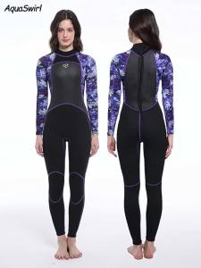 ชุดดำน้ำหนาสำหรับผู้หญิงในฤดูหนาวมีสินค้าในสต็อก 3mm ชุดดำน้ำแขนยาวลายพรางแบบชิ้นเดียว ชุดว่ายน้ำกระชับสัดส่วน ชุดดำน้ำกันความร้อน #