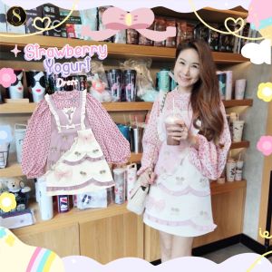 8 Studio Brand เสื้อผ้าแบรนด์แท้การันตี มินิเดรส สีชมพูแขนยาว ลายจุดน่ารักๆ หวานๆ ใส่ไปเที่ยว คาเฟ่