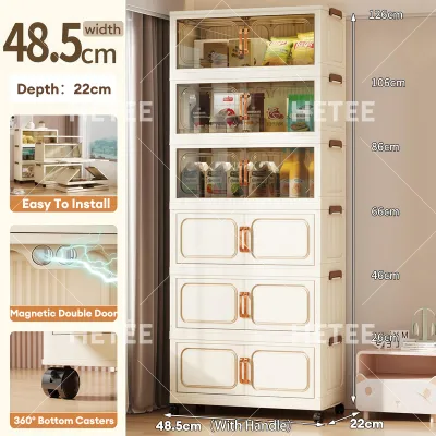 HETEE Foldable Storage Cabinet with Wheels Plastic Wardrobe Organizer for Clothes Toys Space Saving