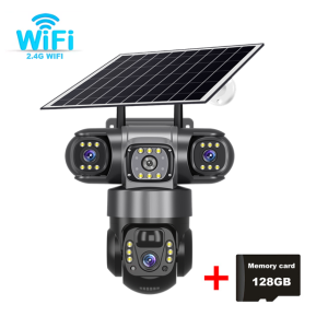 V380 Solar Camera 3 Lens Wifi Solar Camera HD 15MP 6K Outdoor CCTV Waterproof Night Vision Two-Way Mobile Tracking IP Camera