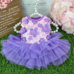 SHENEY Chiffon Lace Party Supplies Teddy Bichon for Small Dog Peach Blossom Pet Costume Dog Skirts Dog Dress Puppy Clothes