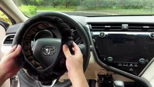 Furry Car Steering Wheel Cover with Fluffy Gear Shift Cover and Center Console Cover Soft Warm Plush Non-Slip 14 1/2-15 ih for Women Girls 3 PCS Set Black