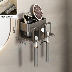 🚚SG Seller🚚 Space AluminumToothbrush holder wall-mounted punch-free mouthwash cup storage household wall-mounted toothbrush storage organizer