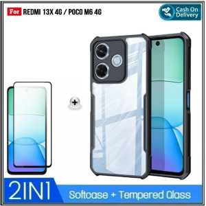 Paket 2in1 Full Soft Case Redmi 13x 4G A2 4G 9T 4G 5A 4G Soft Hard Casing Fusion Free Tempered Glass Layar