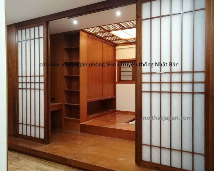 Cửa lùa Nhật Bản Vách Shoji chất liệu gỗ Sồi kết hợp Shoji nhập khẩu Nhật Bản