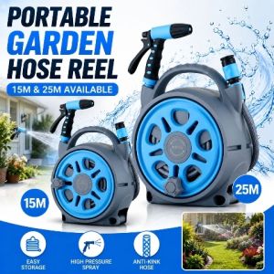 15-25m Wall Mount Portable Hose Reel High Pressure Gun Multi Function Car Wash Garden Patio Sprayer