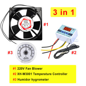 Egg Incubator Starter Kit (Incubator Exhaust Fan Blower Motor+Egg Candling Flashlight+W3001 Temperature Controller+Thermometer Hygrometer+Switch)Incubator Parts Complete Set