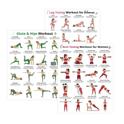 Easy Home Workout Guide Dumbbell Workout Poster 3pcs Womens Workout Poster Set Strength Training Guide for Arms Legs Hips Home Gym Exercise Chart Fitness Wall Art for Women Perfect for Home