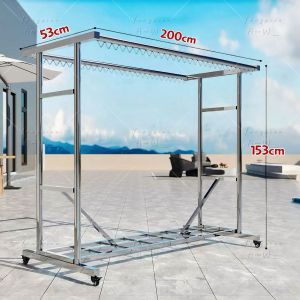 Cay⭐แขวนเสื้อสแตนเลสตีล มีล้อเคลื่อนที่ได้สะดวก ประหยัดพื้นที่ใช้ในห้อง/นอกห้อง ราวตากผ้ามีชั้นตากรองเท้า